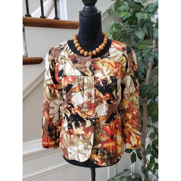 Choices Womens Multicolor Floral Long Sleeve Buttons Front Casual Jacket Size L - Picture 12 of 12
